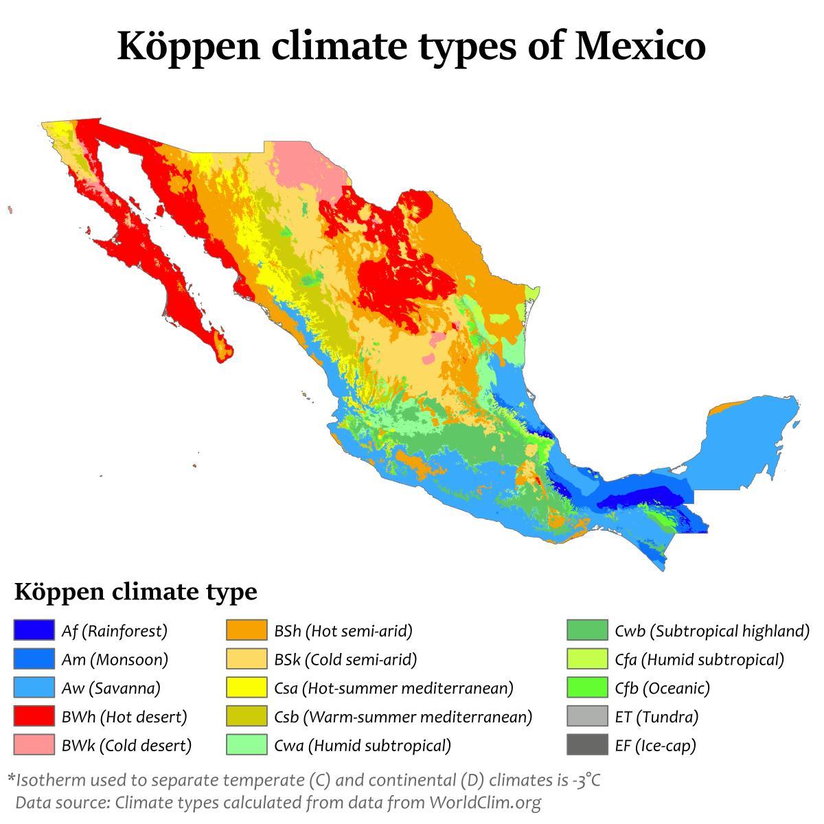 メキシコの気温マップ
