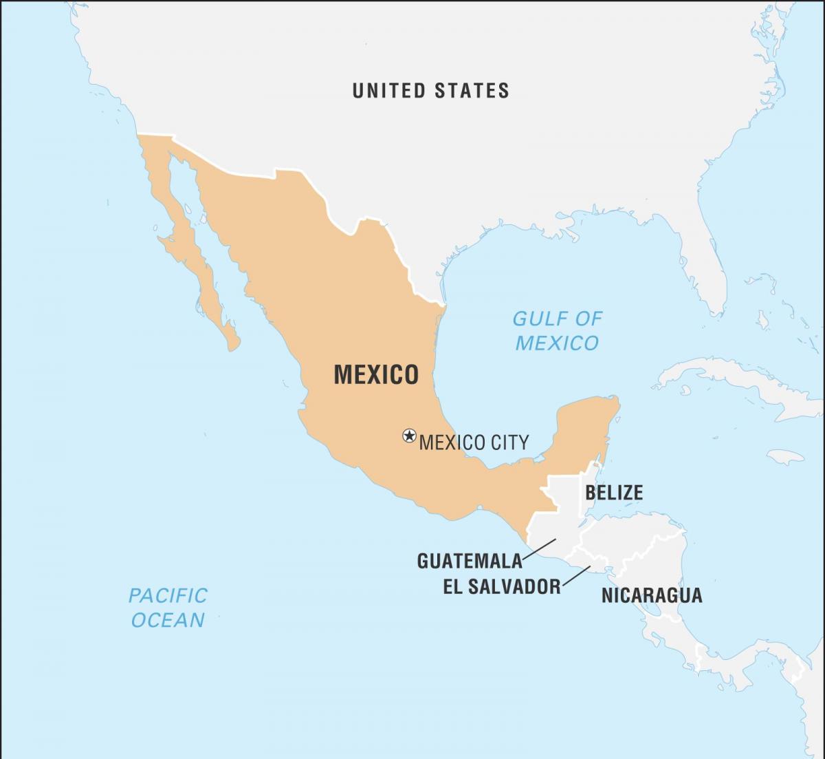 メキシコと国境を接する国の地図